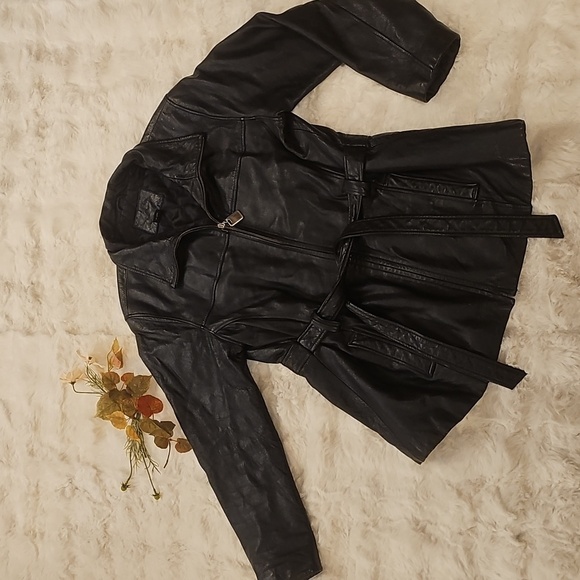 kathy ireland Jackets & Blazers - Kathy Ireland Genuine Black Leather Anorak Jacket Womens XL Versatile Bikercore